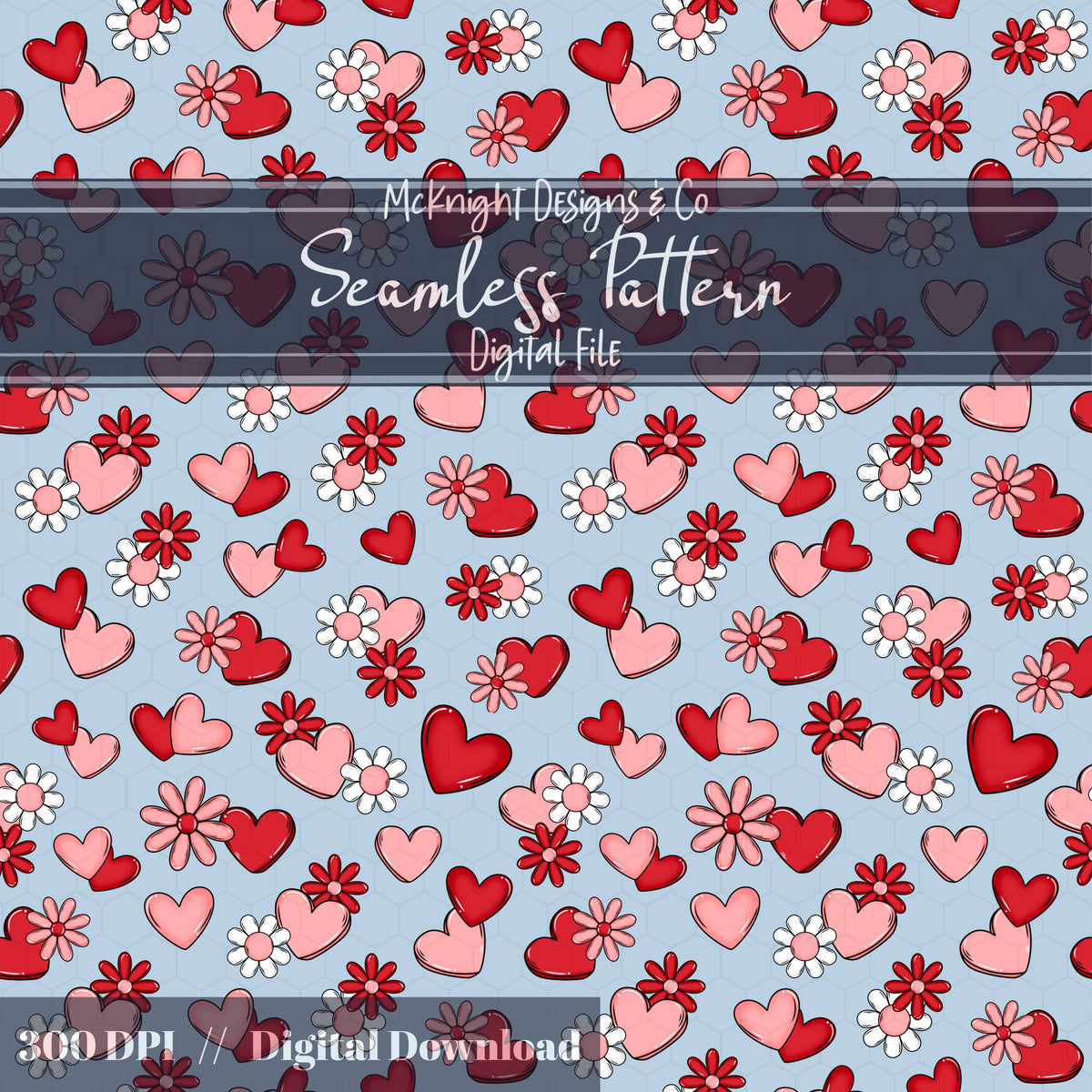 Valentine Hearts & Daisies Seamless Pattern | Love Floral Repeat McKnight Designs & Co Seamless Pattern File