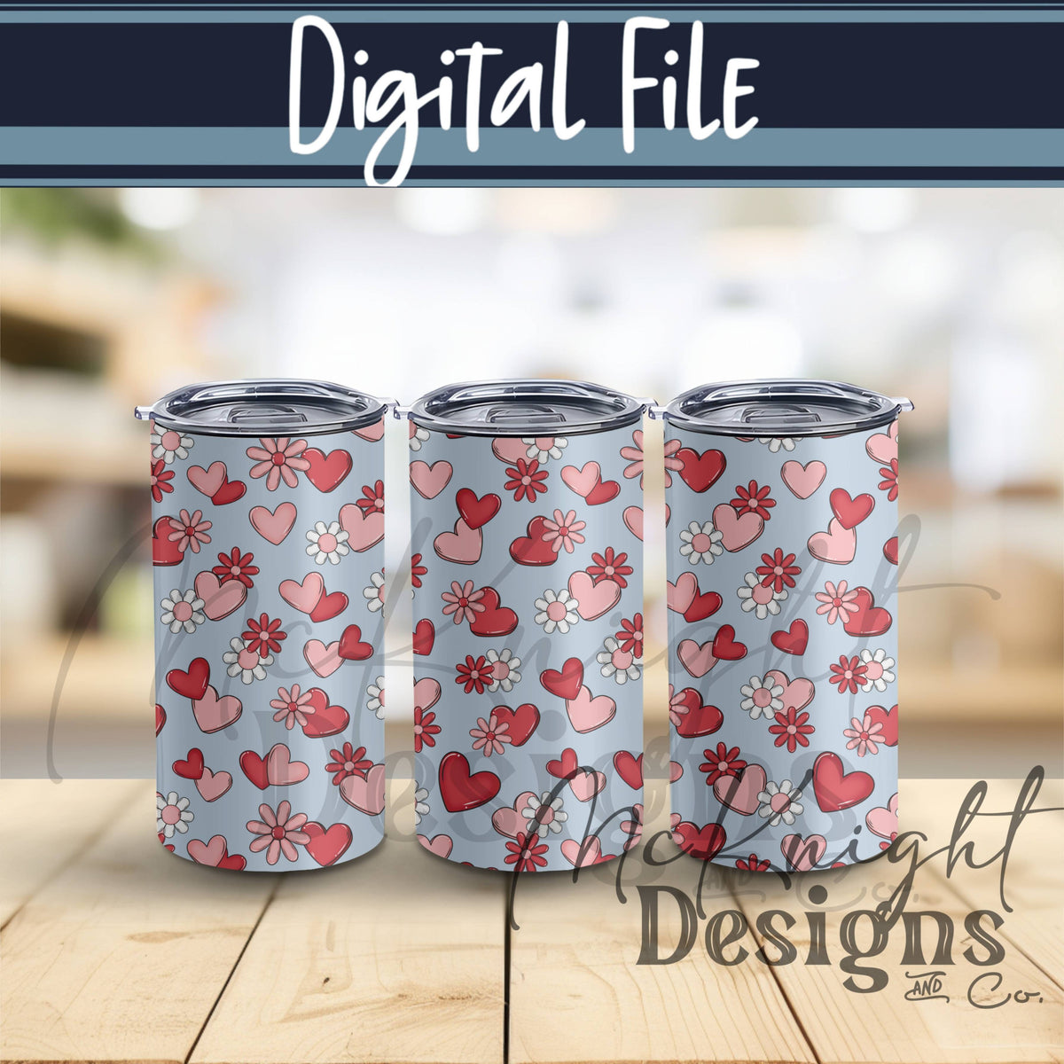 Valentine Hearts & Daisies Seamless Pattern | Love Floral Repeat McKnight Designs & Co Seamless Pattern File