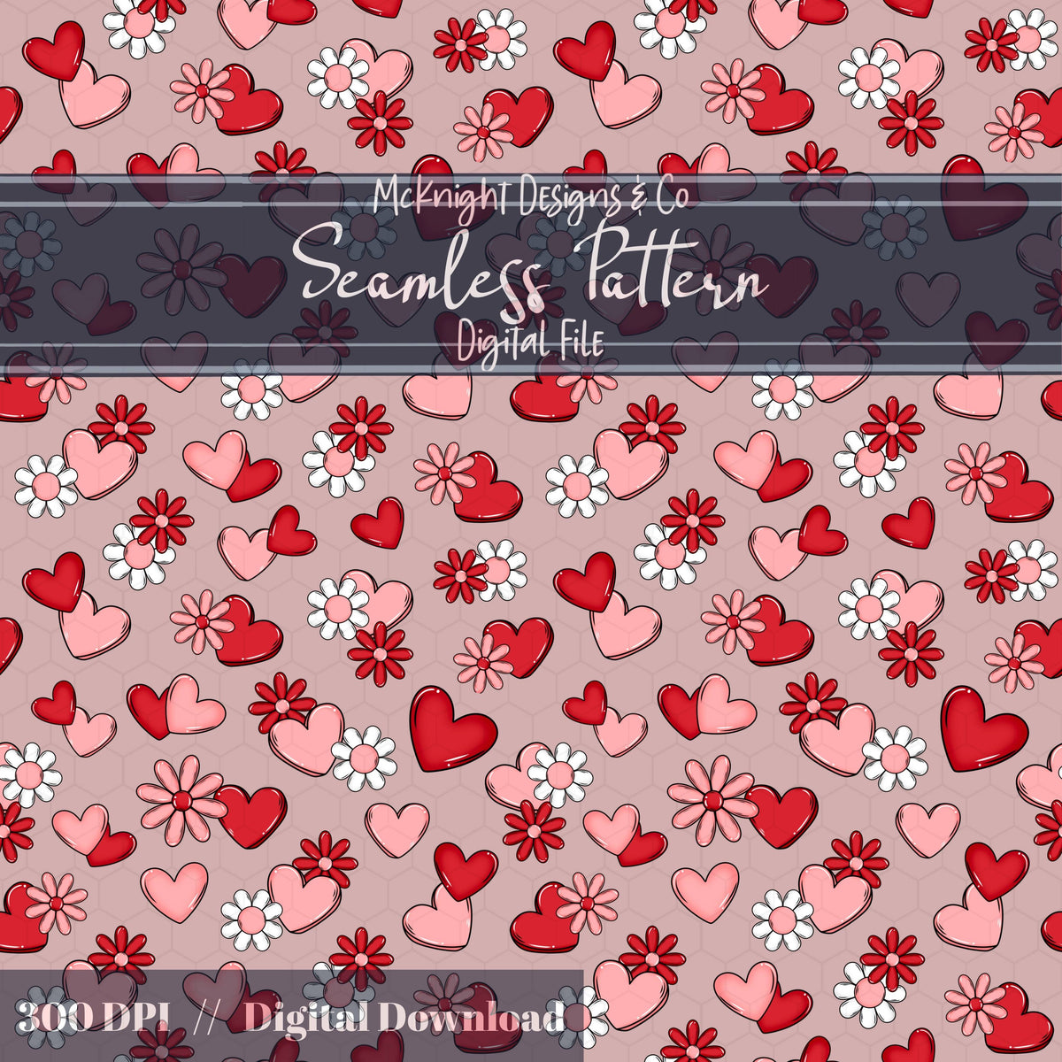 Valentine Hearts & Daisies Seamless Pattern | Love Floral Repeat McKnight Designs & Co Seamless Pattern File