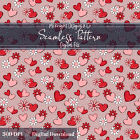 Valentine Hearts & Daisies Seamless Pattern | Love Floral Repeat McKnight Designs & Co Seamless Pattern File