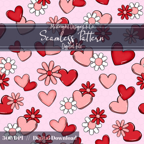 Valentine Hearts & Daisies Seamless Pattern | Love Floral Repeat McKnight Designs & Co Seamless Pattern File