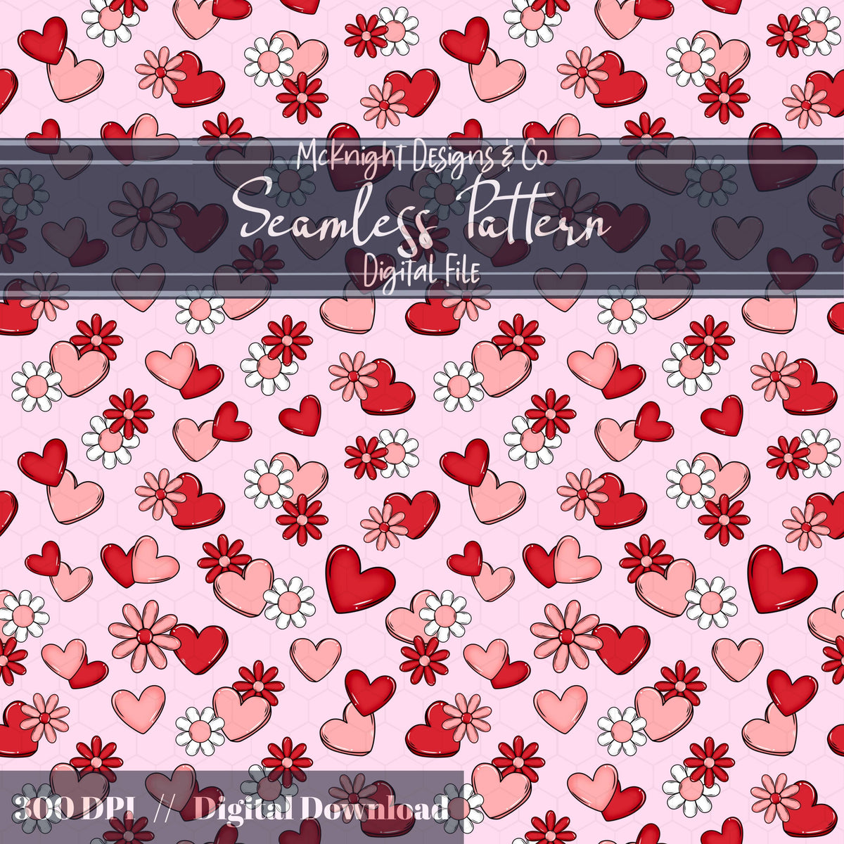 Valentine Hearts & Daisies Seamless Pattern | Love Floral Repeat McKnight Designs & Co Seamless Pattern File