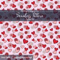 Valentine Hearts & Daisies Seamless Pattern | Love Floral Repeat McKnight Designs & Co Seamless Pattern File