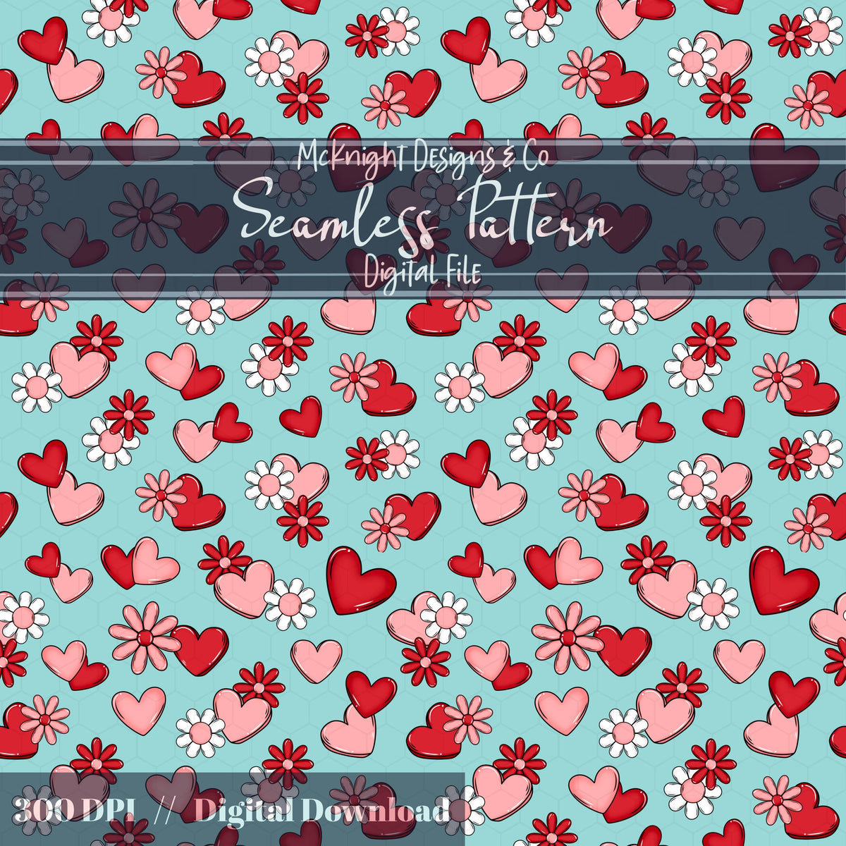 Valentine Hearts & Daisies Seamless Pattern | Love Floral Repeat McKnight Designs & Co Seamless Pattern File