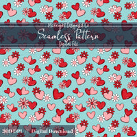 Valentine Hearts & Daisies Seamless Pattern | Love Floral Repeat McKnight Designs & Co Seamless Pattern File