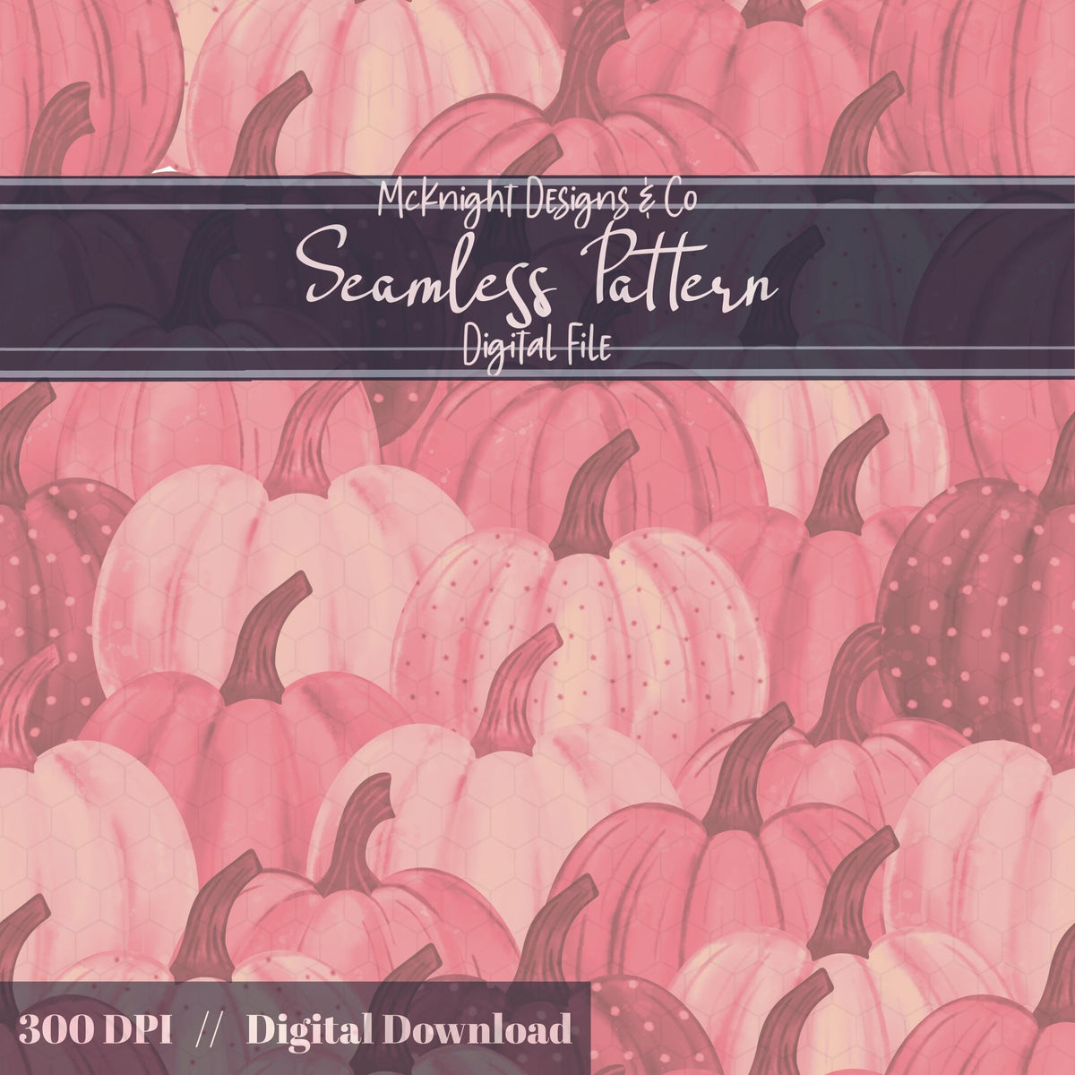 Watercolor Pumpkin Seamless Pattern – Fall Autumn Gourd Overlap Design McKnight Designs & Co Seamless Pattern File