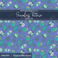 Winter Snowman Cocoa Seamless Pattern McKnight Designs & Co Seamless Pattern File Frosty Blue-Green