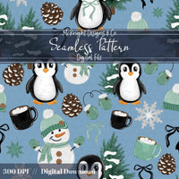 Winter Penguin & Snowman Seamless Pattern PNG McKnight Designs & Co Seamless Pattern File