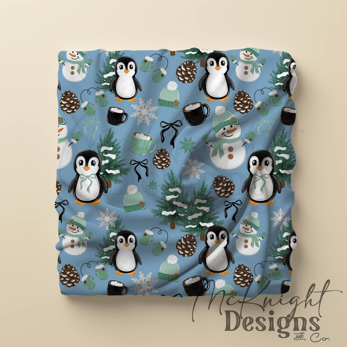 Winter Penguin & Snowman Seamless Pattern PNG McKnight Designs & Co Seamless Pattern File