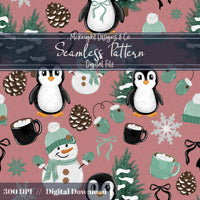 Winter Penguin & Snowman Seamless Pattern PNG McKnight Designs & Co Seamless Pattern File