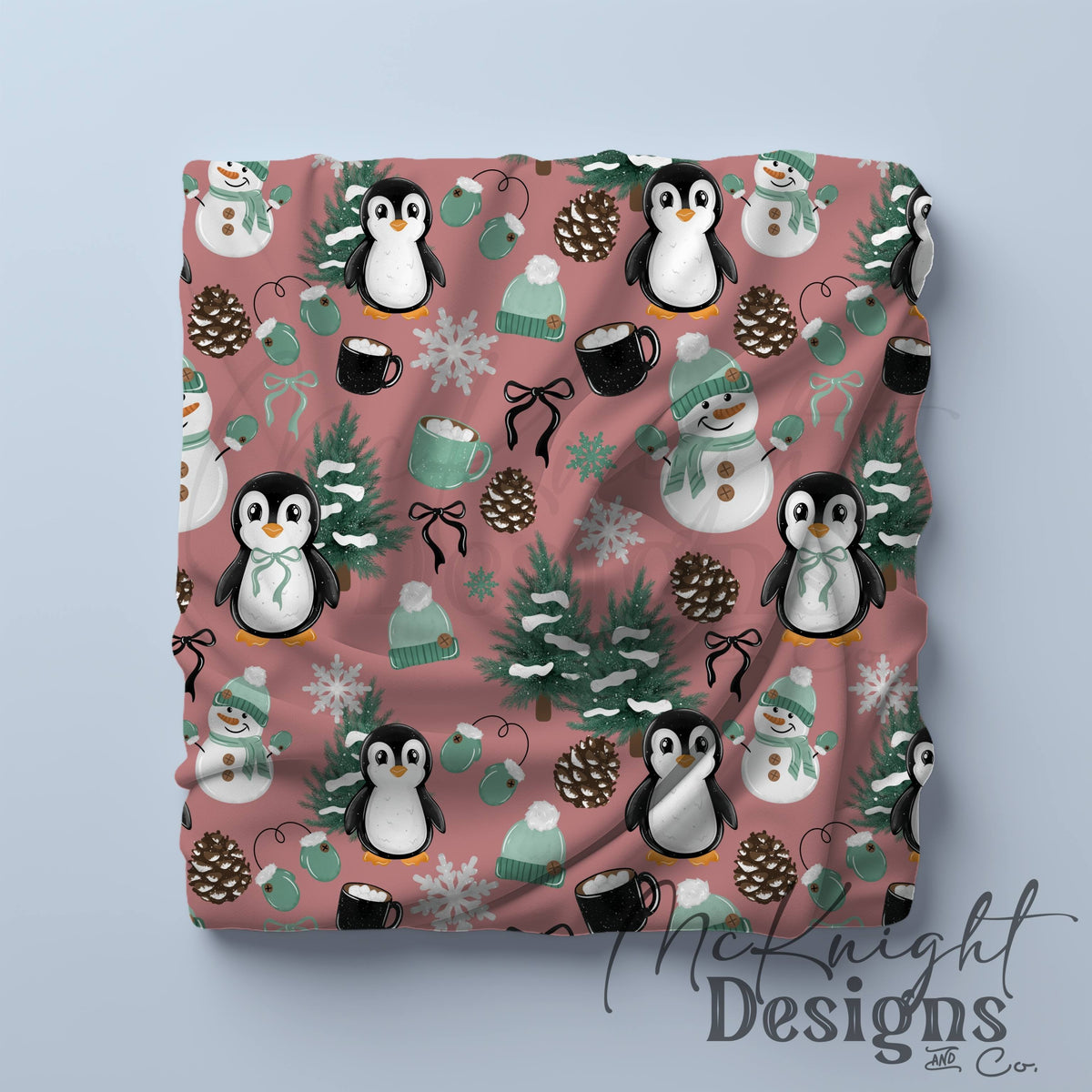 Winter Penguin & Snowman Seamless Pattern PNG McKnight Designs & Co Seamless Pattern File