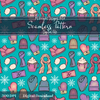 Winter Accessories Seamless Pattern – Cozy Hats, Mittens, Scarves & Boots PNG McKnight Designs & Co Seamless Pattern File