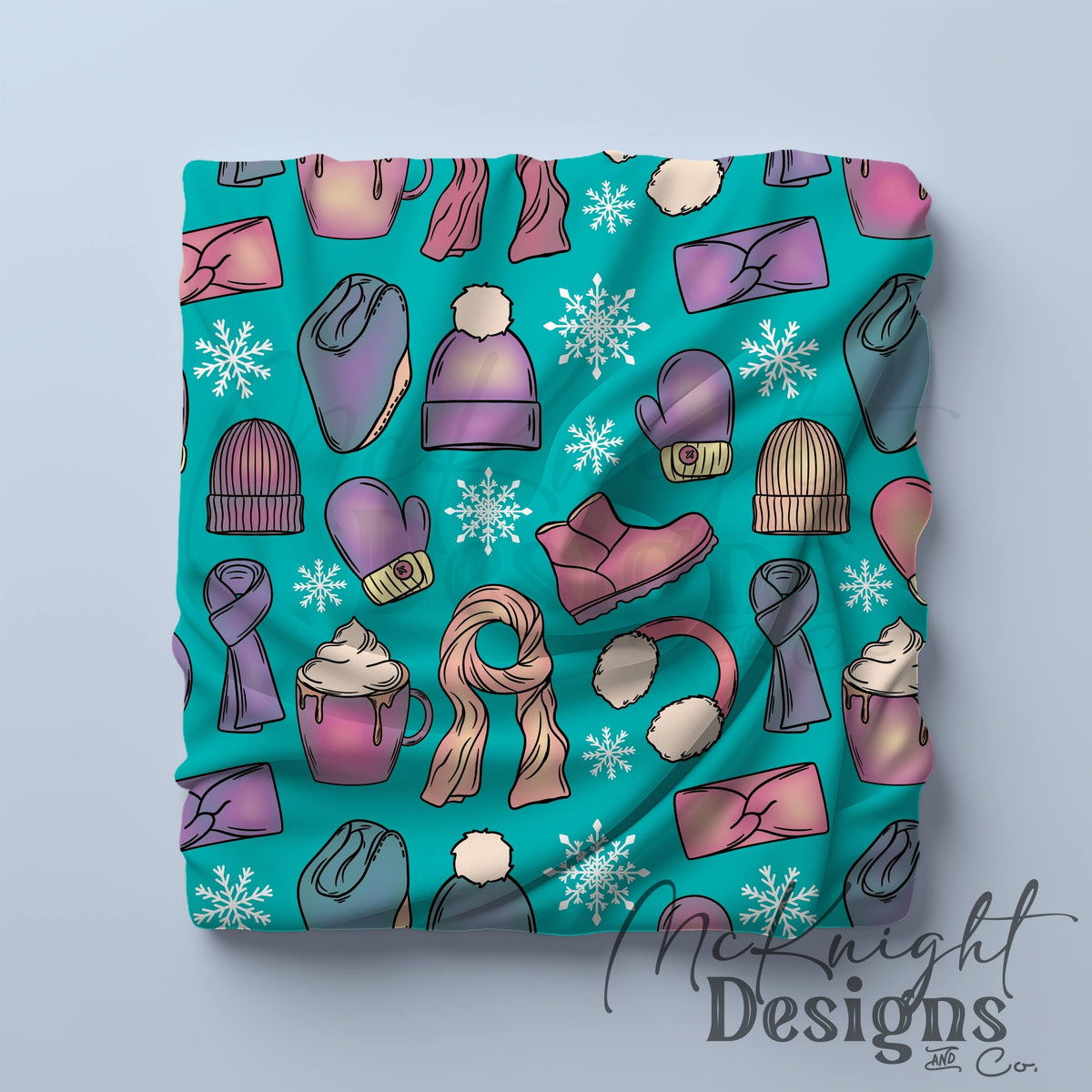 Winter Accessories Seamless Pattern – Cozy Hats, Mittens, Scarves & Boots PNG McKnight Designs & Co Seamless Pattern File