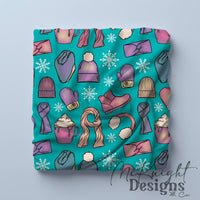 Winter Accessories Seamless Pattern – Cozy Hats, Mittens, Scarves & Boots PNG McKnight Designs & Co Seamless Pattern File