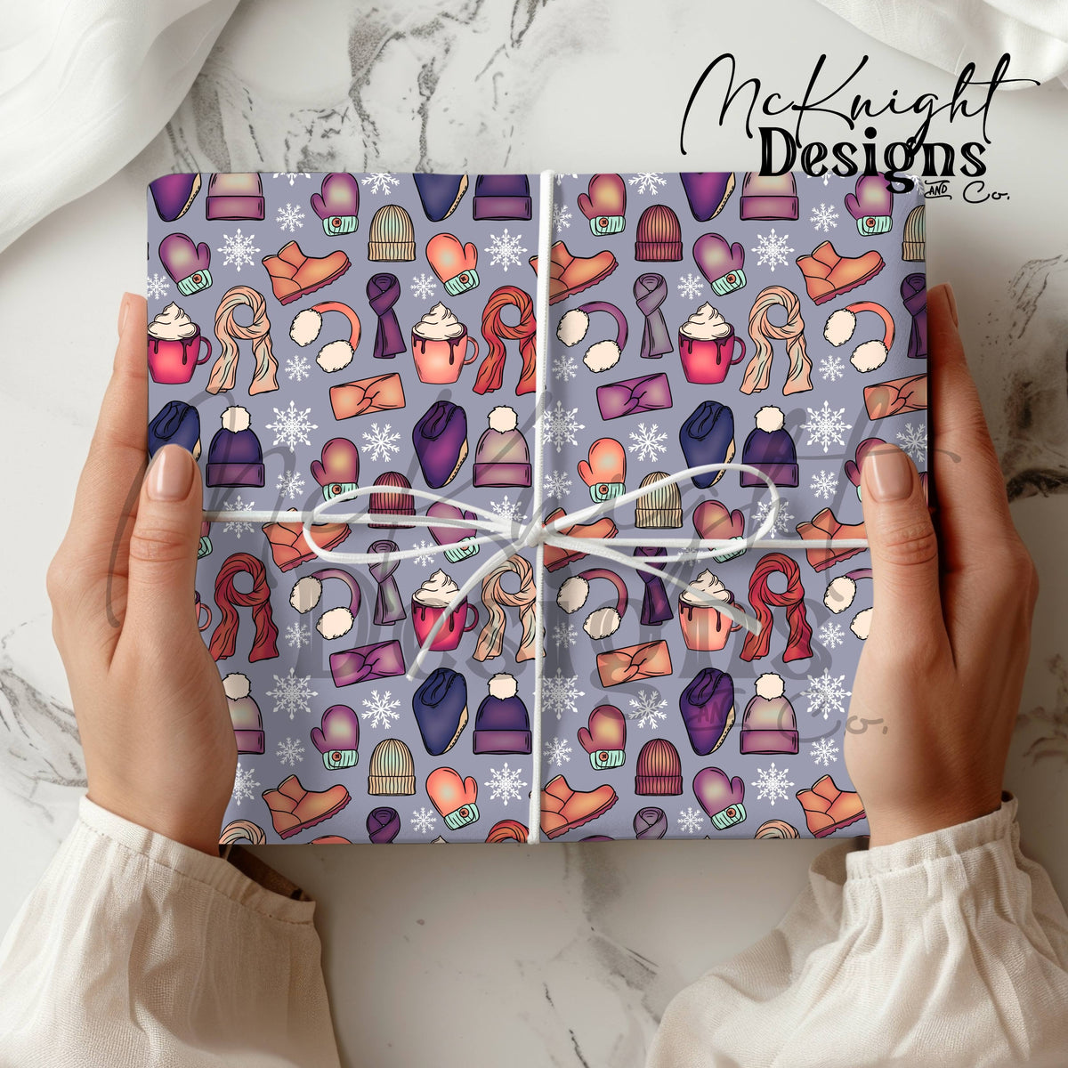 Winter Accessories Seamless Pattern – Cozy Hats, Mittens, Scarves & Boots PNG McKnight Designs & Co Seamless Pattern File