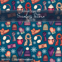 Winter Accessories Seamless Pattern – Cozy Hats, Mittens, Scarves & Boots PNG McKnight Designs & Co Seamless Pattern File