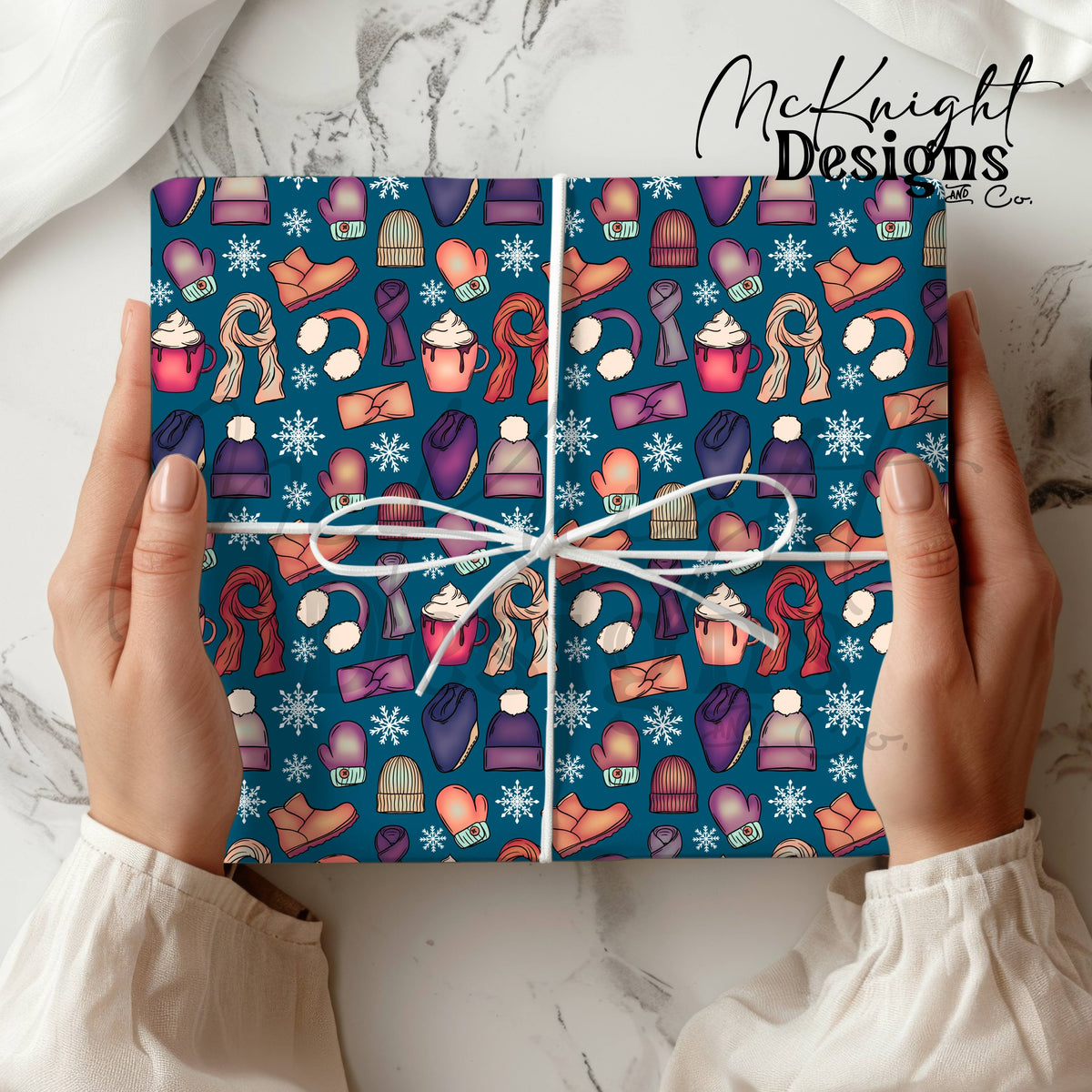 Winter Accessories Seamless Pattern – Cozy Hats, Mittens, Scarves & Boots PNG McKnight Designs & Co Seamless Pattern File