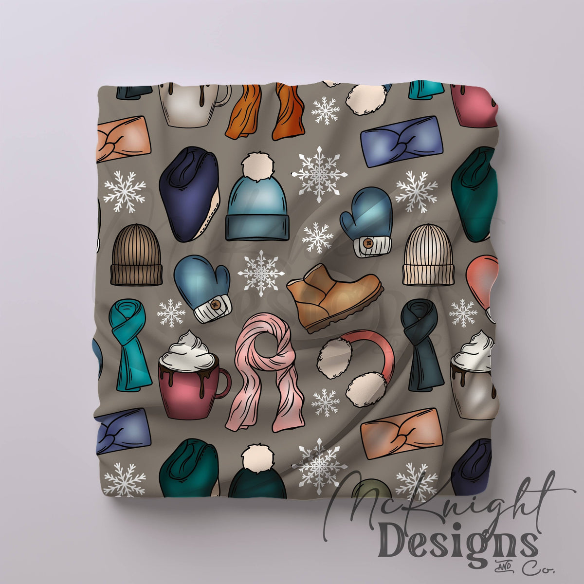 Winter Accessories Seamless Pattern – Cozy Hats, Mittens, Scarves & Boots PNG McKnight Designs & Co Seamless Pattern File