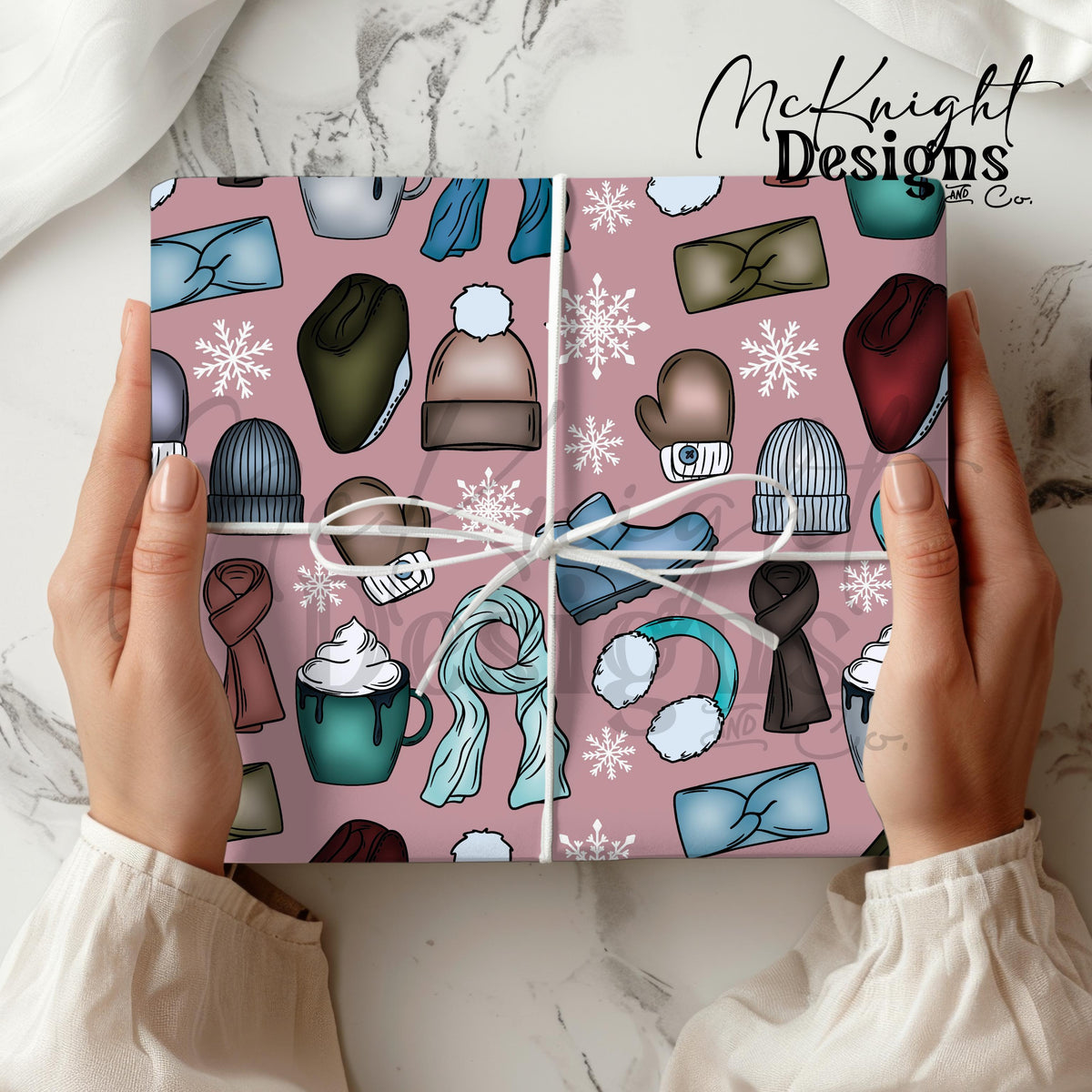 Winter Accessories Seamless Pattern – Cozy Hats, Mittens, Scarves & Boots PNG McKnight Designs & Co Seamless Pattern File