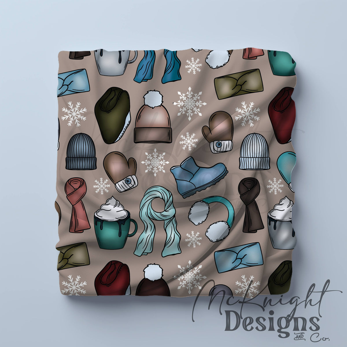 Winter Accessories Seamless Pattern – Cozy Hats, Mittens, Scarves & Boots PNG McKnight Designs & Co Seamless Pattern File