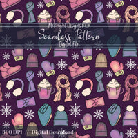 Winter Accessories Seamless Pattern – Cozy Hats, Mittens, Scarves & Boots PNG McKnight Designs & Co Seamless Pattern File