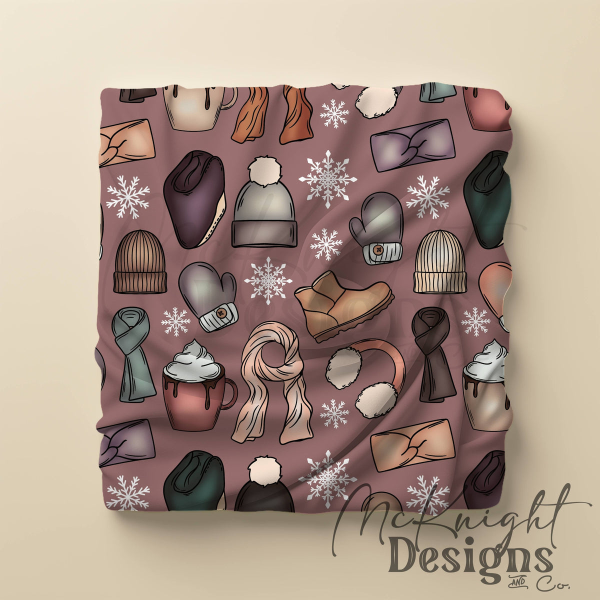 Winter Accessories Seamless Pattern – Cozy Hats, Mittens, Scarves & Boots PNG McKnight Designs & Co Seamless Pattern File