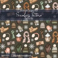 Winter Accessories Seamless Pattern – Cozy Hats, Mittens, Scarves & Boots PNG McKnight Designs & Co Seamless Pattern File