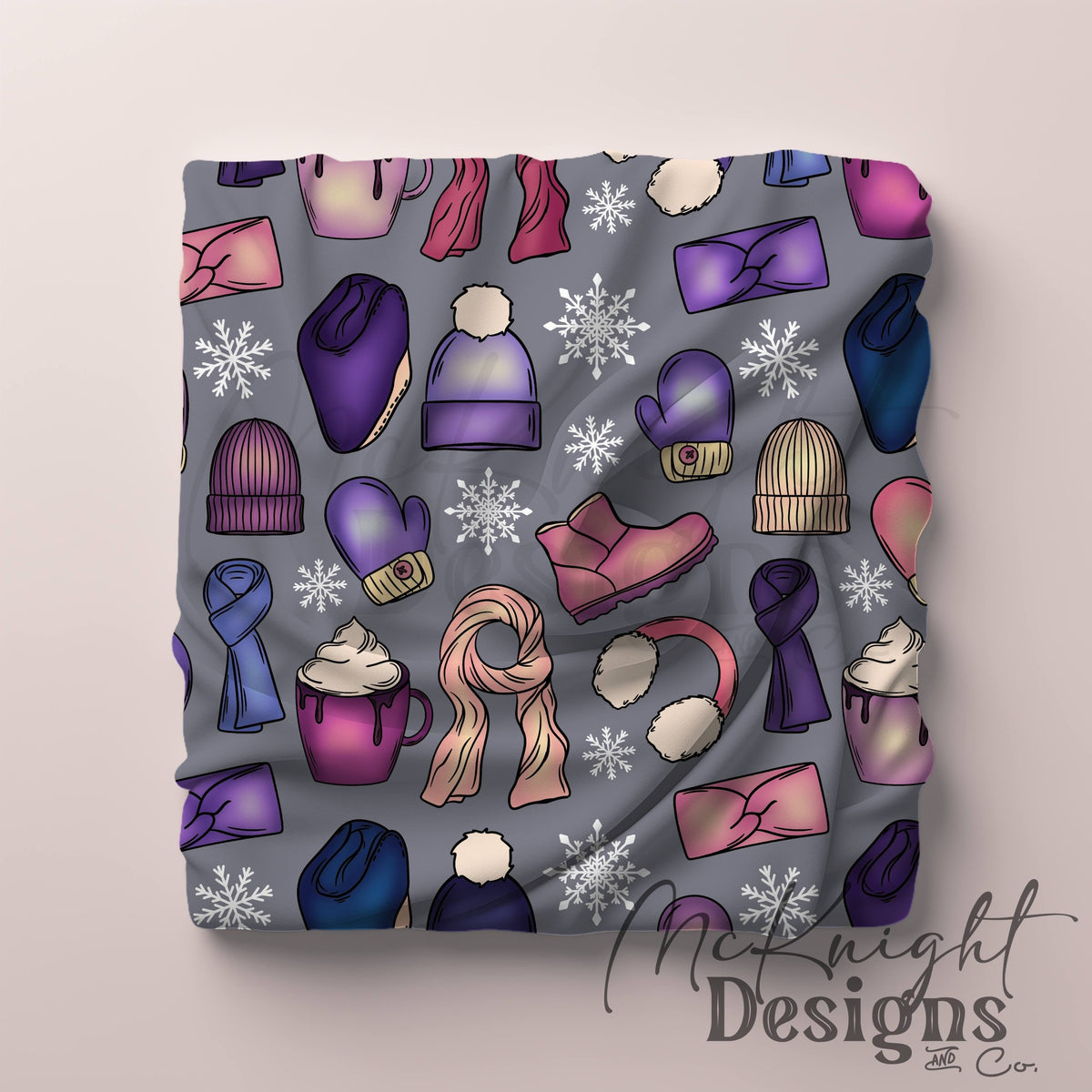 Winter Accessories Seamless Pattern – Cozy Hats, Mittens, Scarves & Boots PNG McKnight Designs & Co Seamless Pattern File