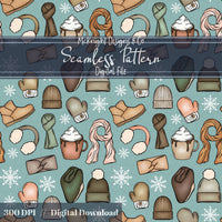 Winter Accessories Seamless Pattern – Cozy Hats, Mittens, Scarves & Boots PNG McKnight Designs & Co Seamless Pattern File