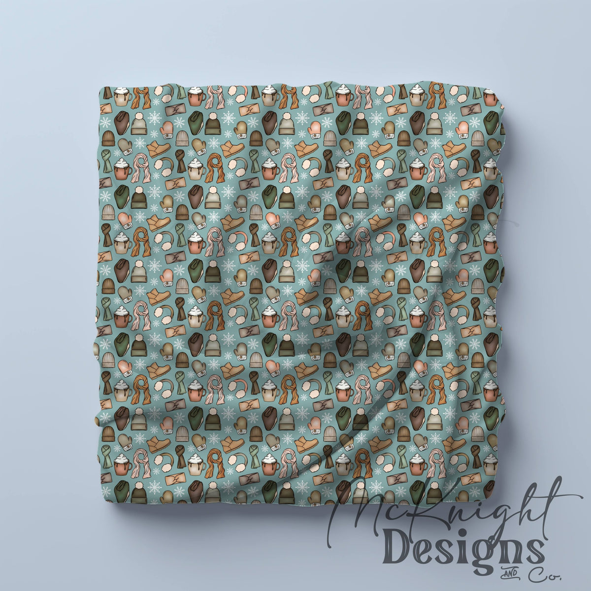 Winter Accessories Seamless Pattern – Cozy Hats, Mittens, Scarves & Boots PNG McKnight Designs & Co Seamless Pattern File