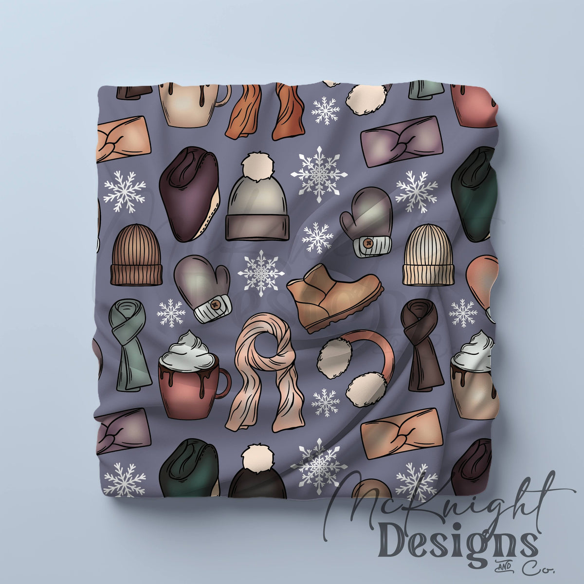 Winter Accessories Seamless Pattern – Cozy Hats, Mittens, Scarves & Boots PNG McKnight Designs & Co Seamless Pattern File