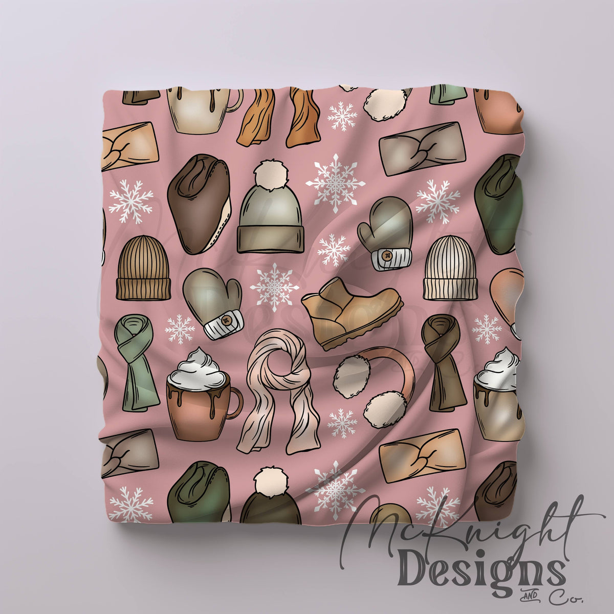 Winter Accessories Seamless Pattern – Cozy Hats, Mittens, Scarves & Boots PNG McKnight Designs & Co Seamless Pattern File