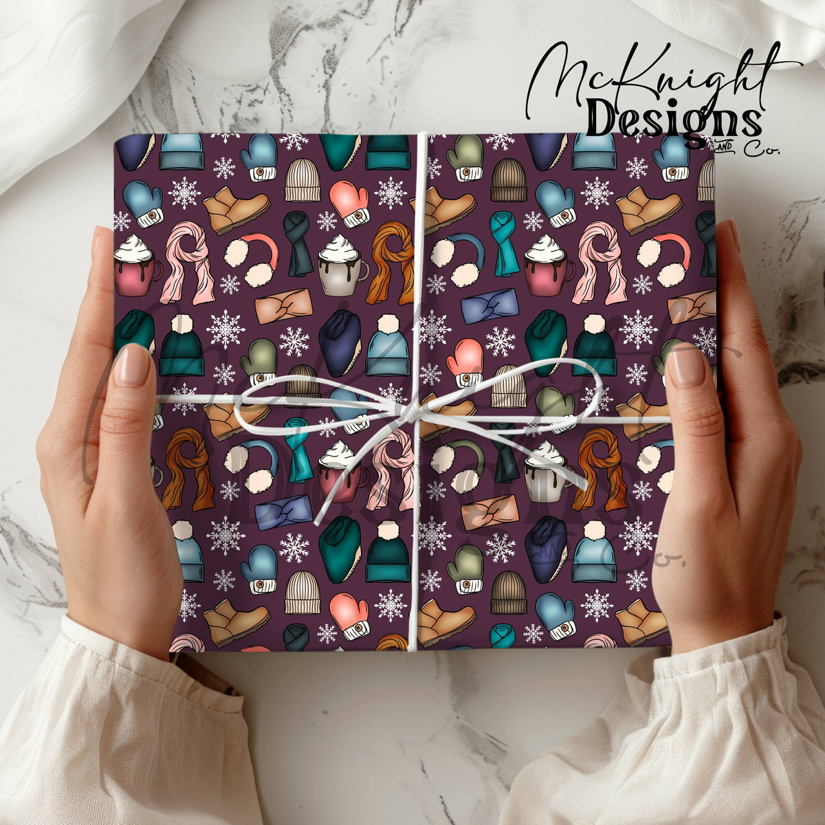 Winter Accessories Seamless Pattern – Cozy Hats, Mittens, Scarves & Boots PNG McKnight Designs & Co Seamless Pattern File