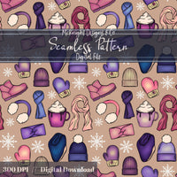Winter Accessories Seamless Pattern – Cozy Hats, Mittens, Scarves & Boots PNG McKnight Designs & Co Seamless Pattern File