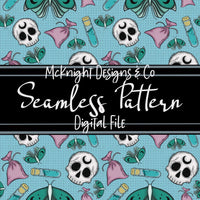 Weird Hex Seamless Pattern – Hand-Drawn Skulls, Moths, Potions & Sachets for Fabric, Vinyl & Sublimation McKnight Designs & Co Seamless Pattern File