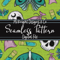 Weird Hex Seamless Pattern – Hand-Drawn Skulls, Moths, Potions & Sachets for Fabric, Vinyl & Sublimation McKnight Designs & Co Seamless Pattern File