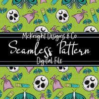 Weird Hex Seamless Pattern – Hand-Drawn Skulls, Moths, Potions & Sachets for Fabric, Vinyl & Sublimation McKnight Designs & Co Seamless Pattern File