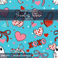 Cute Spooky Valentine Seamless Pattern | Ghost XOXO Hearts Bows McKnight Designs & Co Seamless Pattern File