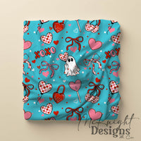 Cute Spooky Valentine Seamless Pattern | Ghost XOXO Hearts Bows McKnight Designs & Co Seamless Pattern File
