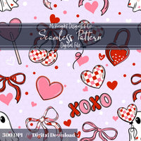 Cute Spooky Valentine Seamless Pattern | Ghost XOXO Hearts Bows McKnight Designs & Co Seamless Pattern File
