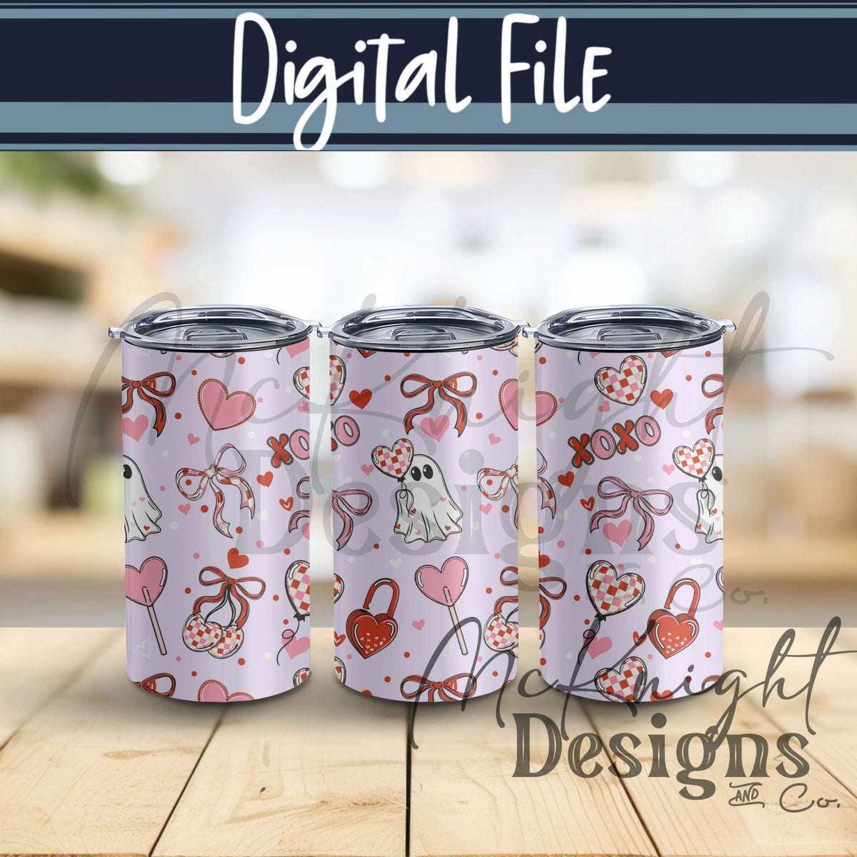 Cute Spooky Valentine Seamless Pattern | Ghost XOXO Hearts Bows McKnight Designs & Co Seamless Pattern File