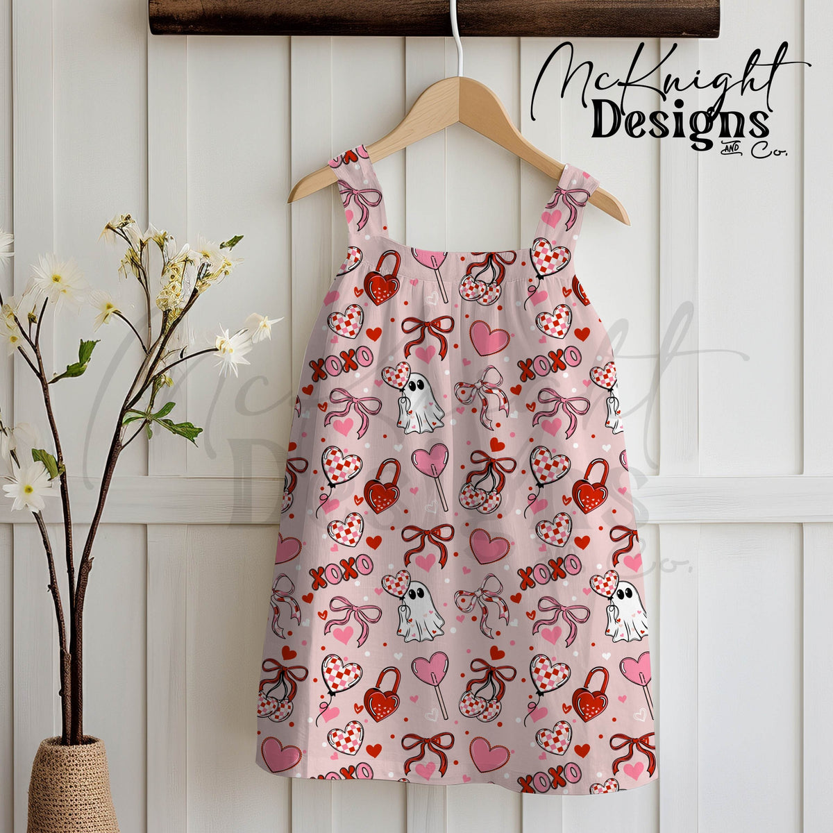 Cute Spooky Valentine Seamless Pattern | Ghost XOXO Hearts Bows McKnight Designs & Co Seamless Pattern File