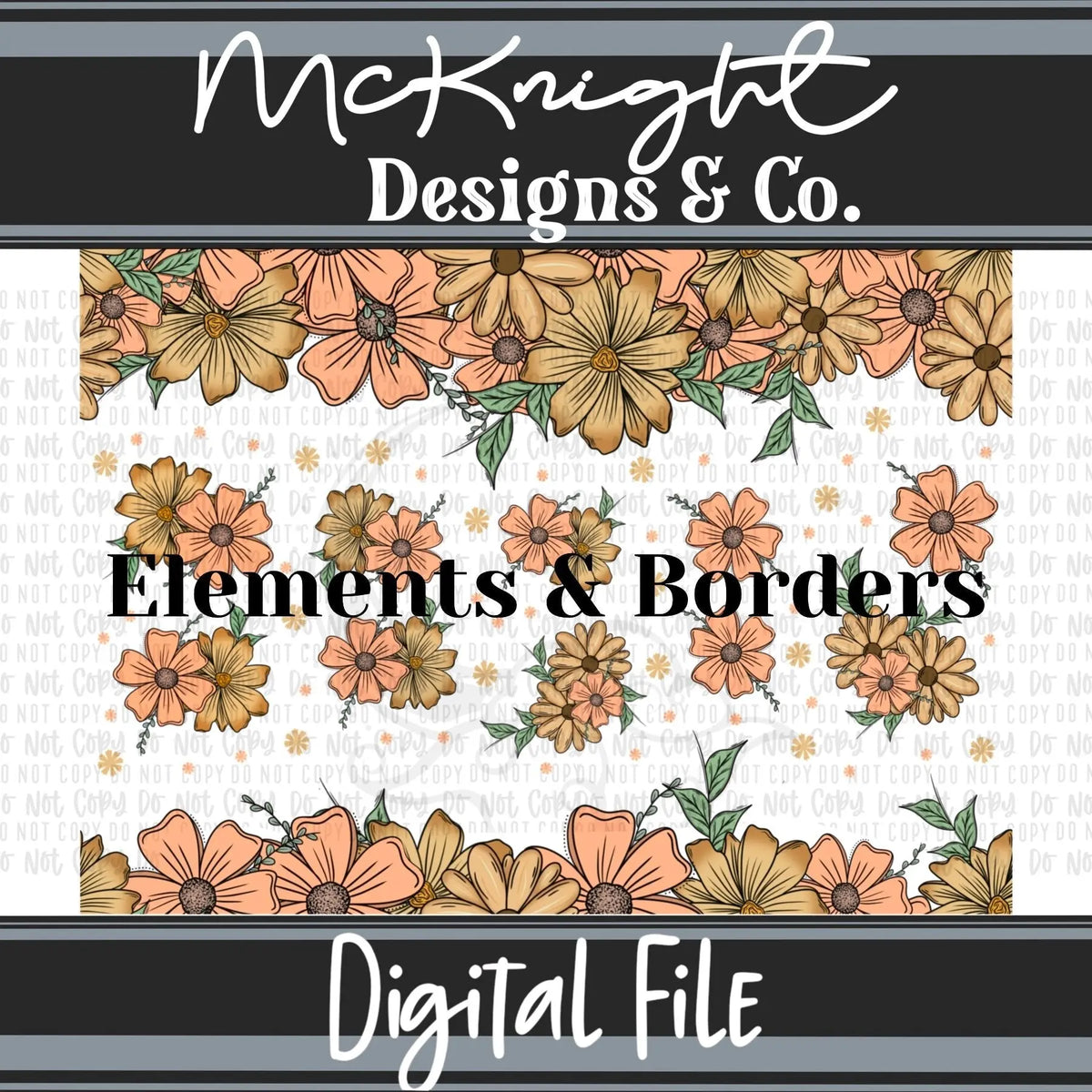 Elements & Borders - Floral Borders and Stripes - Peachy - McKnight Designs & Co