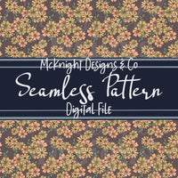 Peachy Floral Collage Seamless Pattern – Hand-Drawn Overlapping Flowers on Muted Plum Background McKnight Designs & Co Seamless Pattern File