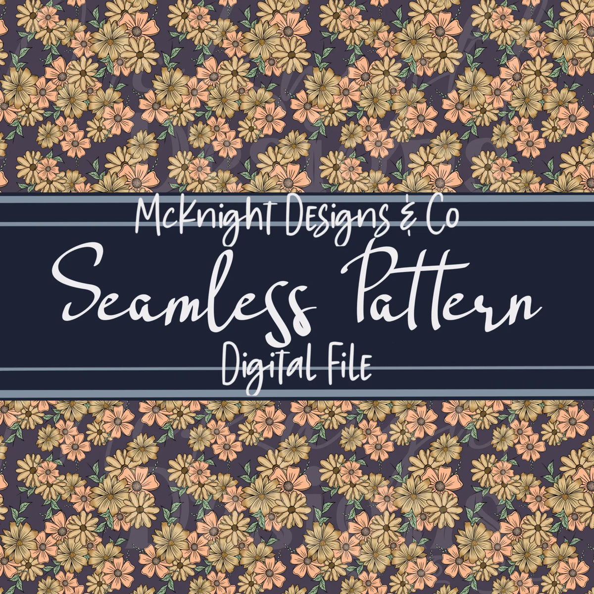 Seamless Pattern Digital Design - Floral - Peachy - Muted Plum - McKnight Designs & Co