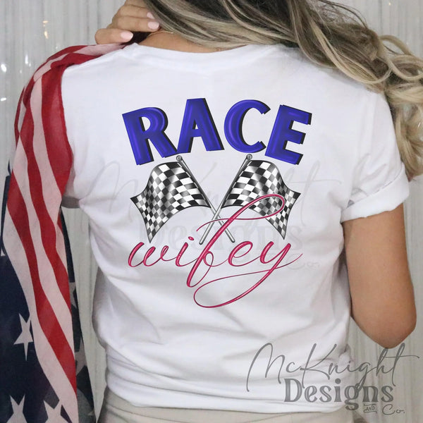 Race Wifey PNG – Checkered Flag Digital Design for Sublimation & DTF