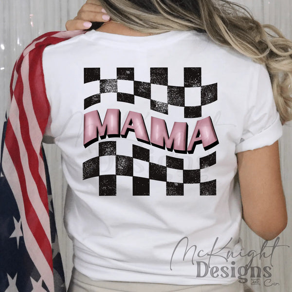 Racing Mama PNG – checkered flag digital design for sublimation, DTF, and UVDTF