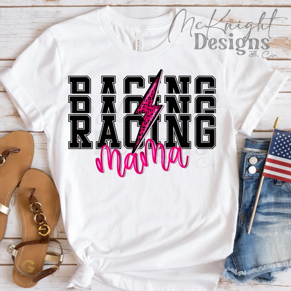 Racing Mama PNG – pink lightning bolt racing digital design for sublimation, DTF, and UVDTF