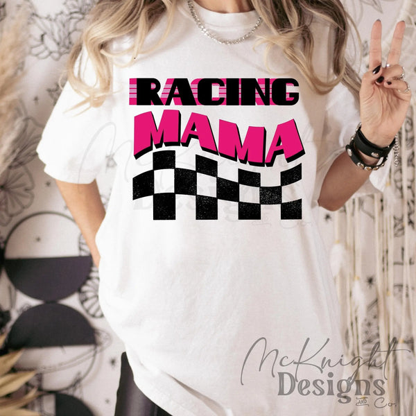 Racing Mama PNG – wavy checkered print digital design in 3 colors for sublimation, DTF, and UVDTF