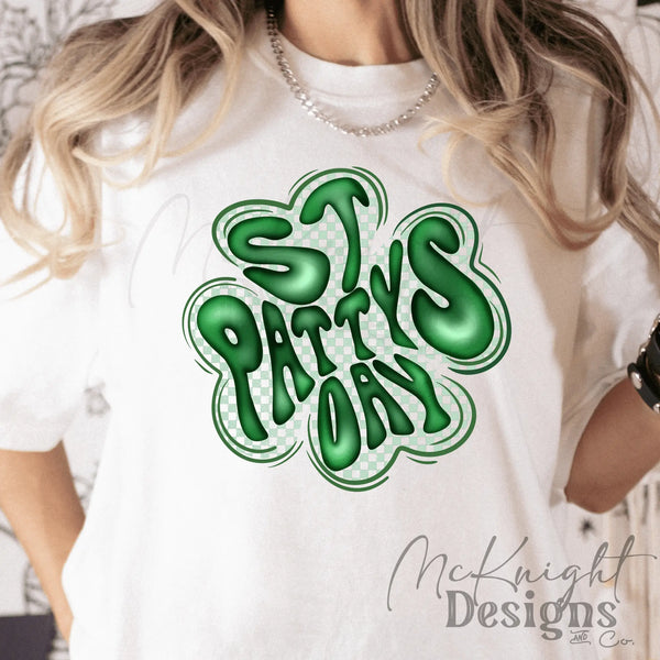St. Patty’s Day clover PNG – hand-lettered shamrock typography digital design for sublimation, DTF, and UVDTF